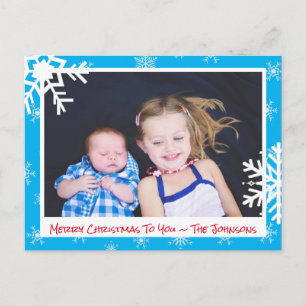Julljus Blue Snöflingor Family Photo Card Vykort