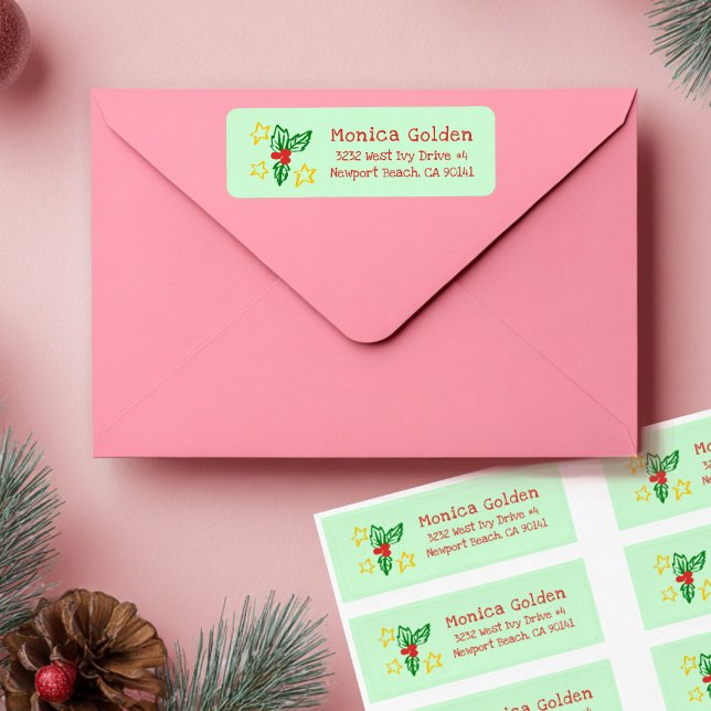 Julljus Doodle JULHELG Returneradress Returadress Etikett (Holly Star Doodle CHRISTMAS Holiday Return Address Label
)