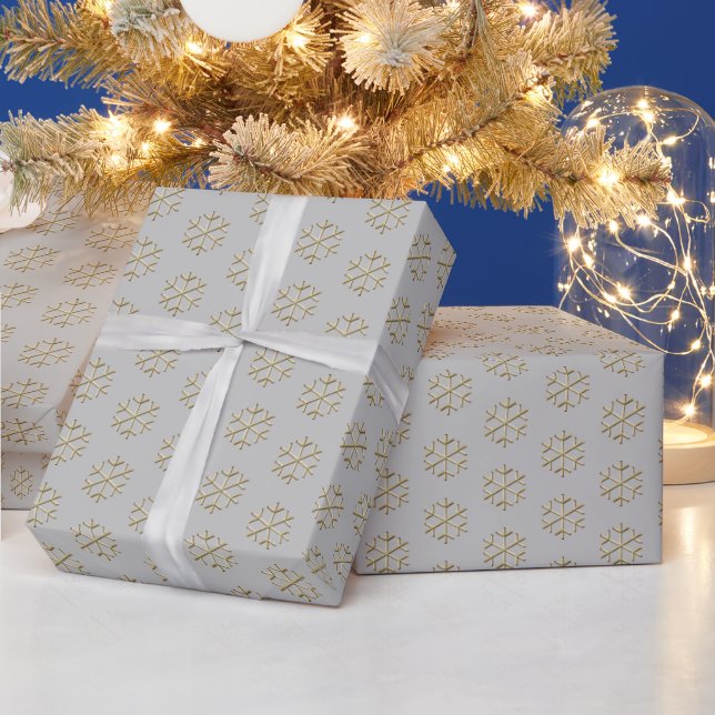 Julljus grått och guld snöflingor elegant presentpapper (Helgdagar)
