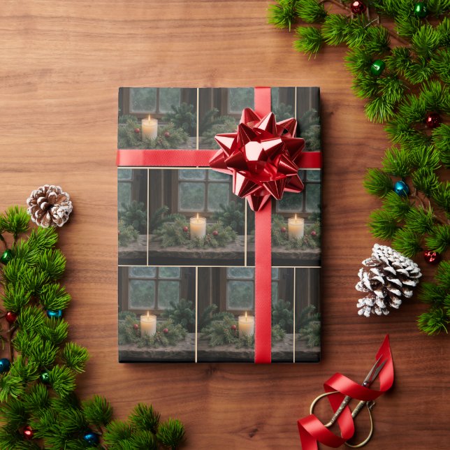 Julljus i jordbrukshusfönstret presentpapper (Julgåva)