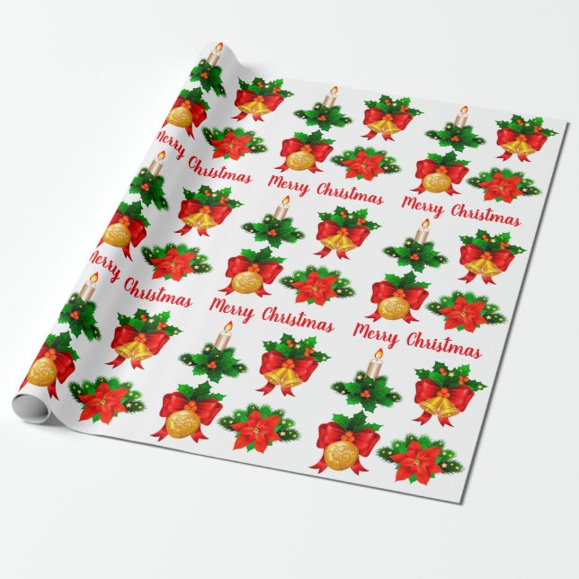 Julljus Klockor Ribbon Poinsettia Flower Presentpapper (Utrullad)
