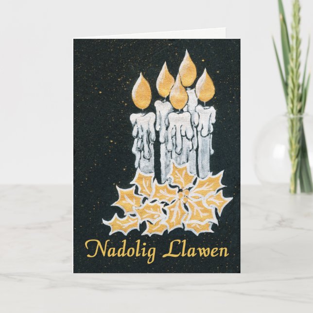 Julljus och Holly, Welsh Hälsning Kort (Framsida)