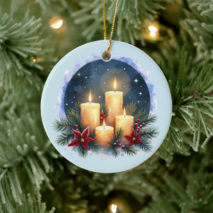 Julljus och ljusglöd med Poinsettias Julgransprydnad Keramik