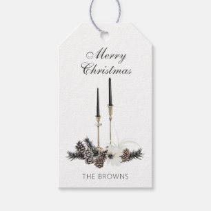 Julljus och Pinecones i Rustic Farmhouse Presentetikett