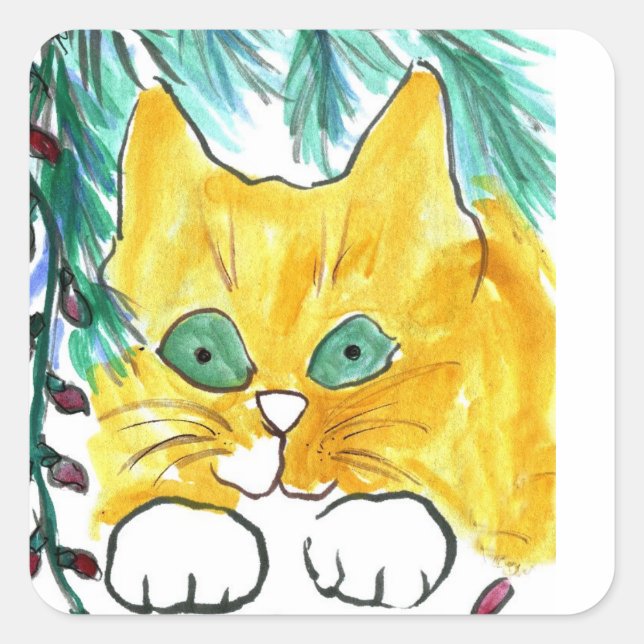 Julljus String och Katt Fyrkantigt Klistermärke (Framsida)