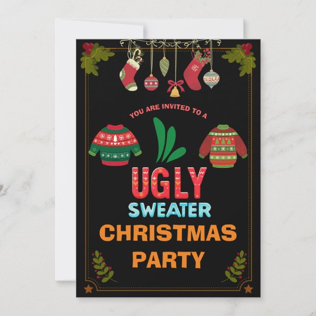 Julljus Ugly Sweater Party Black Themme Inbjudningar (Framsida)