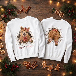 Julllama bryter igenom fram- och baksidan t shirt
