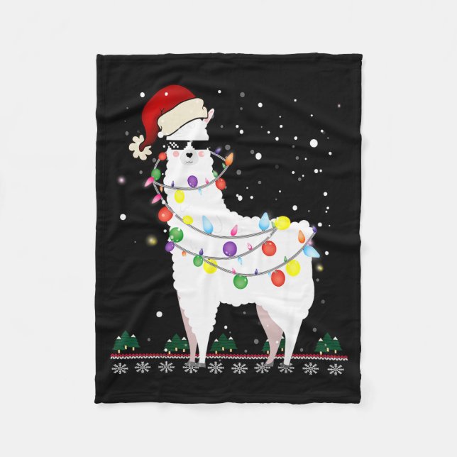 Julllama Santa hatt Fula julgran Alpaca present Fleecefilt (Framsidan)
