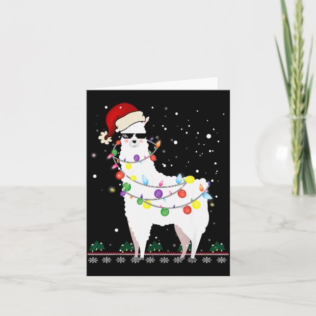 Julllama Santa Hatt Fula Xmas Träd Alpaca Gi Kort (Framsida)