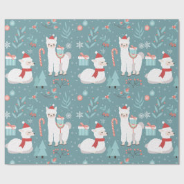 Julllama Teal Vinter Sömlöst Mönster Presentpapper