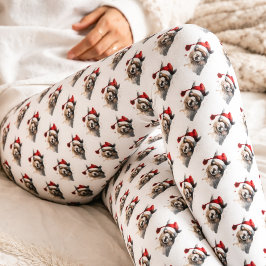 Julllama Vattenfärg Tomtehatt Upprepad Mönster Leggings