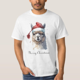 Julllama Vattenfärg Tomteluva Anpassad Text T Shirt
