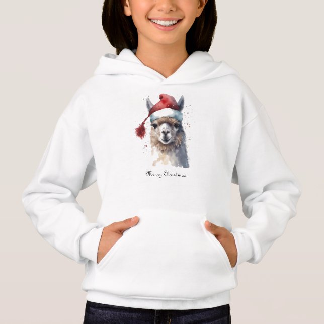 Julllama Vattenfärg Tomteluva Anpassad Text T Shirt (Framsida)