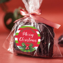 Jullönn och bär Grön Vit Röd Jul Runt Klistermärke