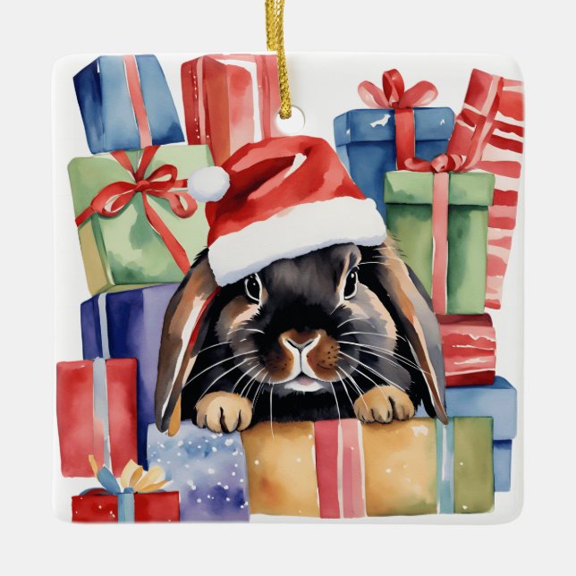 Jullop Bunny Rabbit Julgransprydnad Keramik (Framsida)