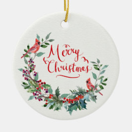 jullöv, holly, kardinal julgransprydnad keramik