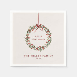 Jullövkrans med rött båge pappersservett