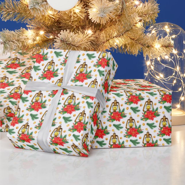 Jullykta Mönster Poinsettia Gran Grenar  Presentpapper (Helgdagar)