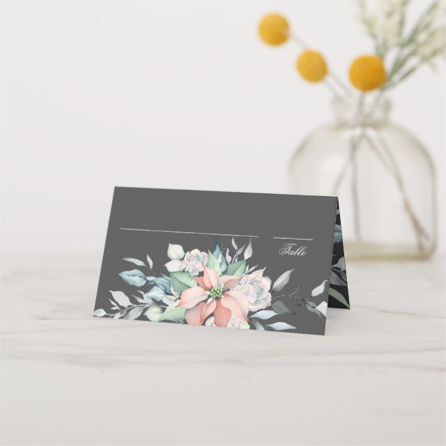 Julmagasin | GRÅTT | Poinsettia Bröllop Placeringskort (Framsida)