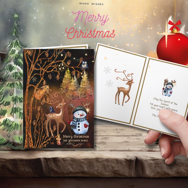 Julmagi - Dekerska trädsdjur Helgkort (Christmas Magic - Cute Woodland Animals Holiday Card)