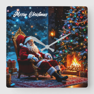 Julmagi Jultomten mysigt kamera Fyrkantig Klocka