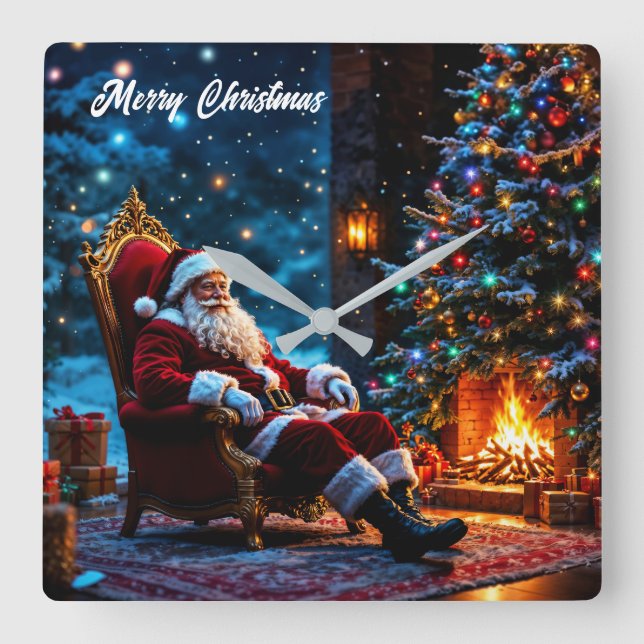 Julmagi Jultomten mysigt kamera Fyrkantig Klocka (Framsida)