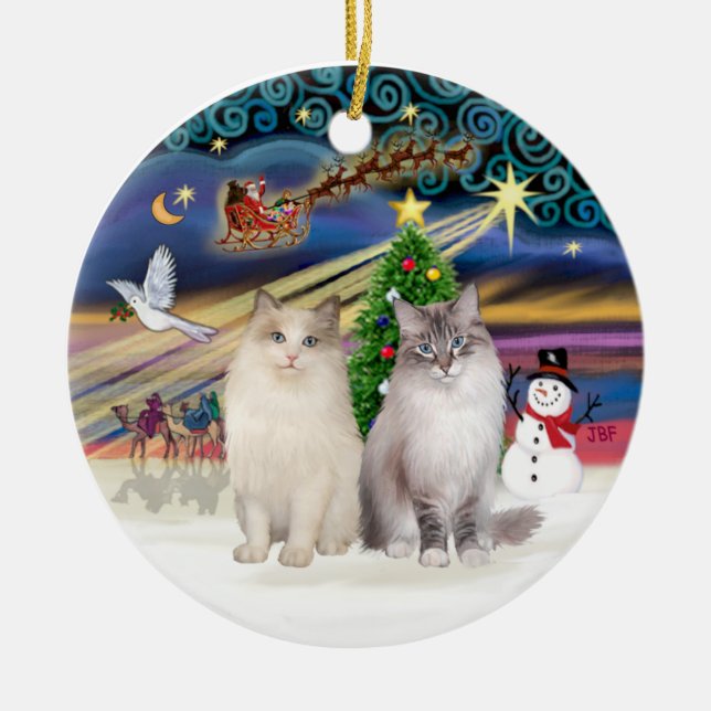 Julmagi - Två Ragdoll-katter Julgransprydnad Keramik (Framsidan)