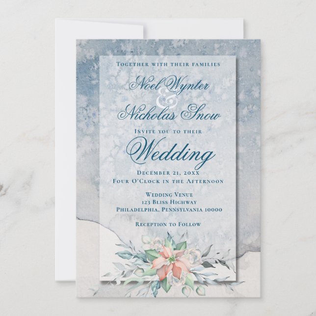 Julmagi/vattenfärg Poinsettia Bröllop Meddelande (Framsida)
