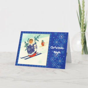 Julmagi, vintage Matryosha skidar på Helgkort