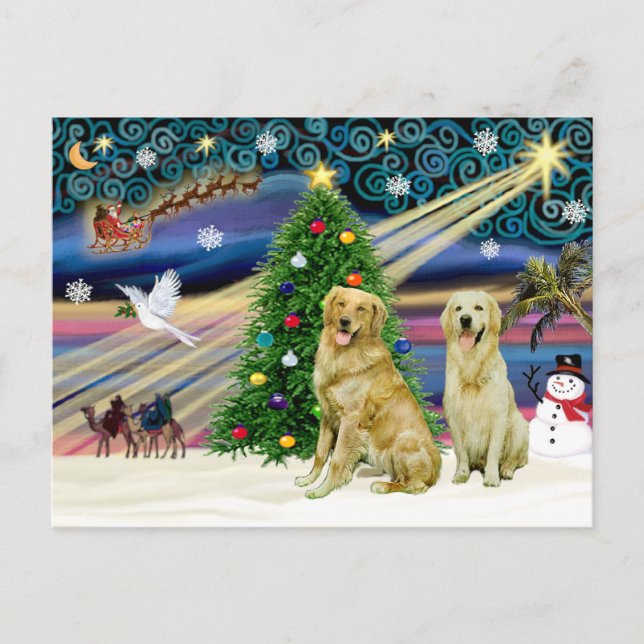 Julmagiska Golden Retriever (två) Helg Vykort (Framsida)