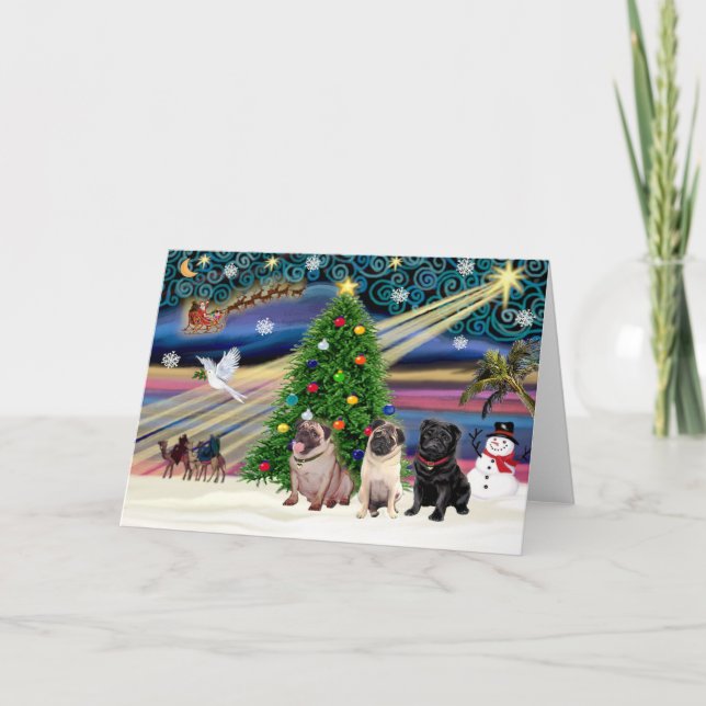 Julmagiska puggar (3, 2 fingrar, 1 svart) helgkort (Framsida)