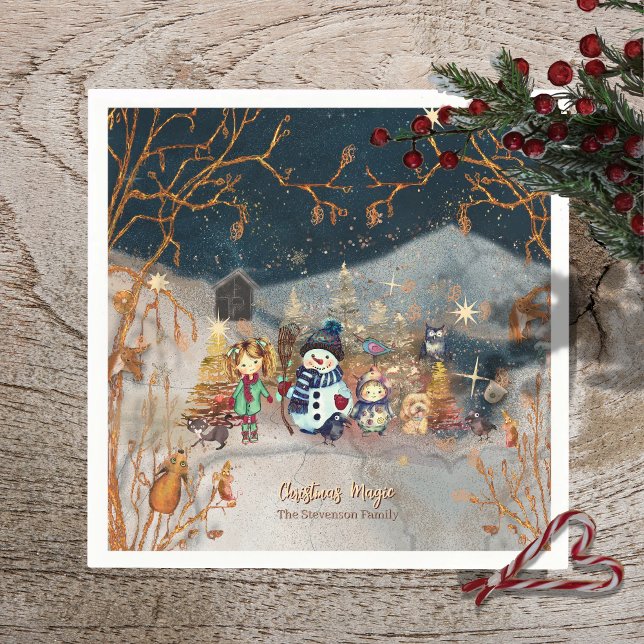 Julmagiska Snögubbe Blue Pappersservett (Christmas Magic Snowman Blue Paper Napkin)