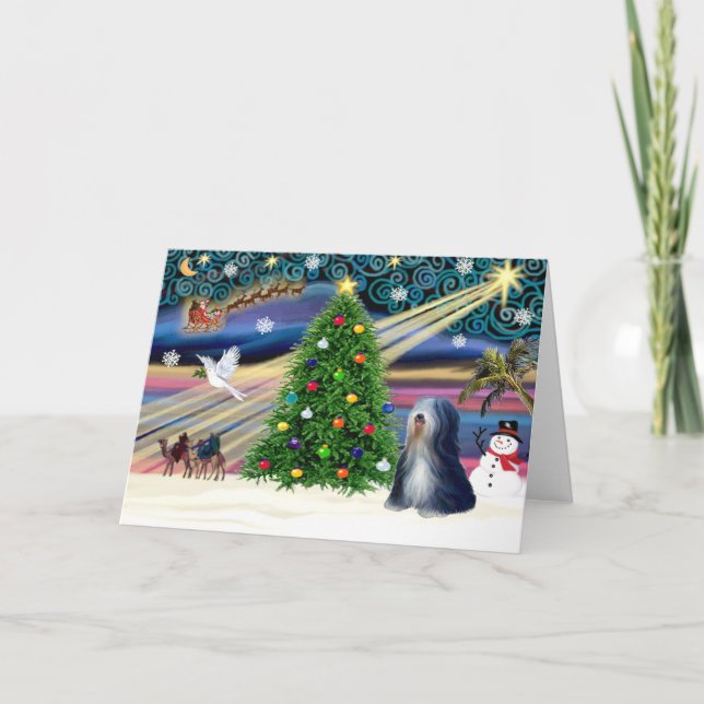 Julmagiska tibetanska terrier (svart-vita) helgkort (Framsida)