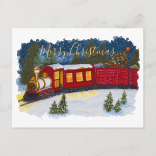 Julmagiska Vintagen Red Steam Tåg vykort