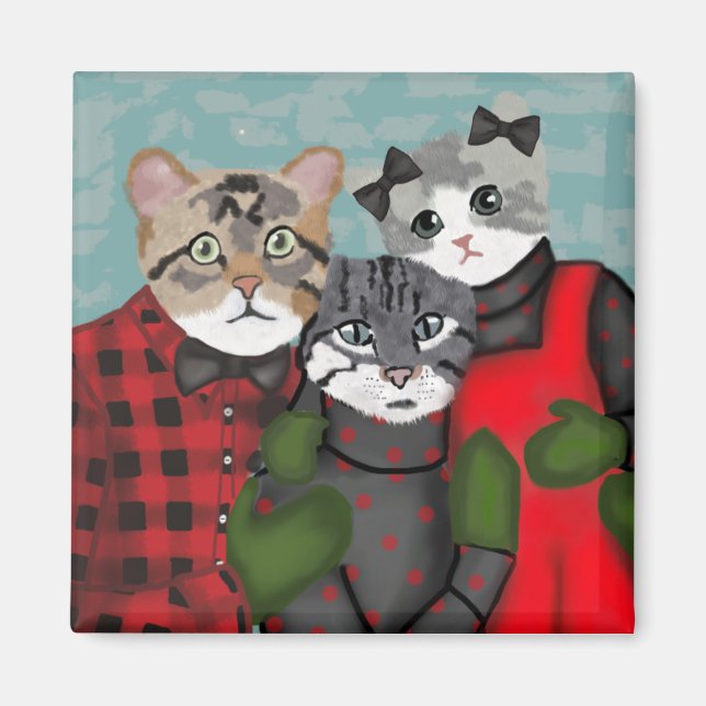 Julmagnet Cute Cat Family Magnet (Framsidan)