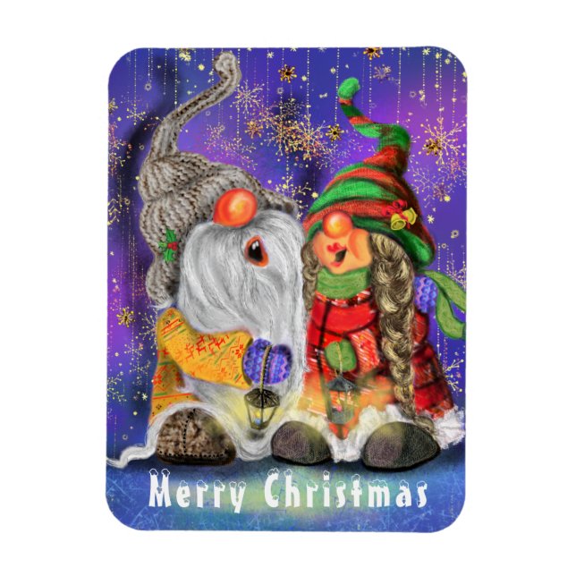 Julmagnet Gift med Singing Gnomes lite grann Magnet (Vertikal)