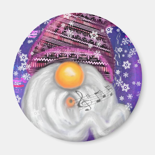 Julmagnet Gnome i Lila Hat Magnet (Framsidan)