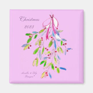 Julmagnet med Mistletoe, rosa Magnet
