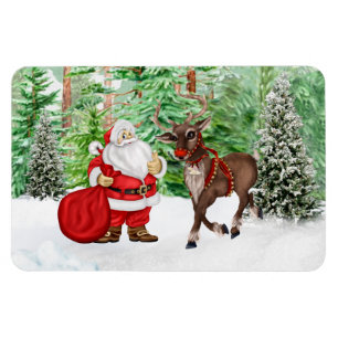Julmagnet med Santa och Hjort Magnet