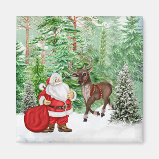 Julmagnet med Santa och Hjort Magnet