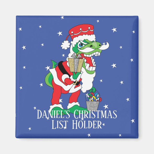 Julmagnet Square TySANTAsaurus Rex Magnet (Framsidan)