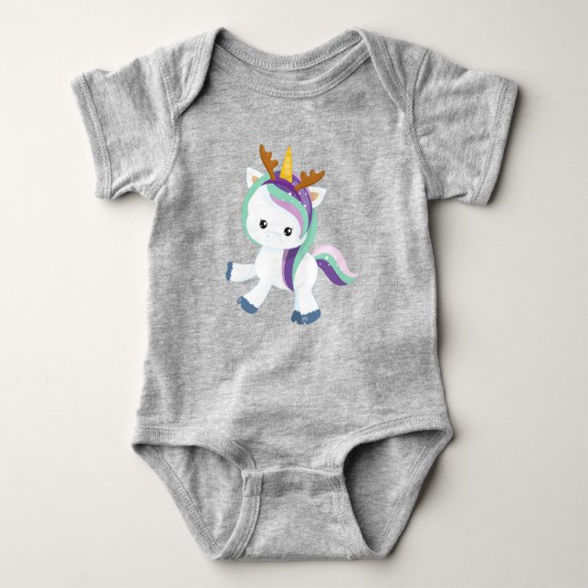 Julmajs, Cute Unicorn, Antlers, Julafton T Shirt (Framsida)