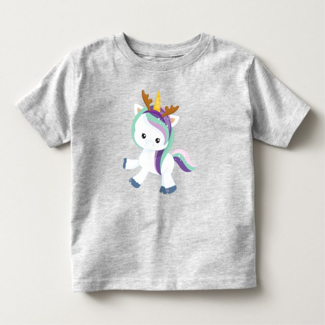 Julmajs, Cute Unicorn, Antlers, Julafton T Shirt (Framsida)