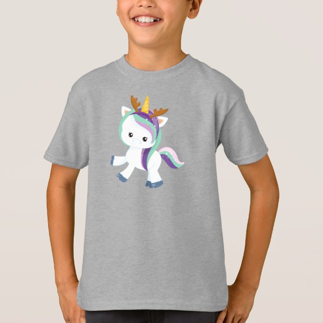 Julmajs, Cute Unicorn, Antlers, Julafton T Shirt (Framsida)