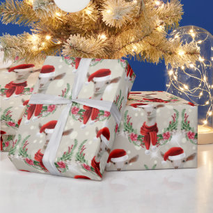 Julmål Kid 2 i Santa Hat och Scarf Guld Presentpapper