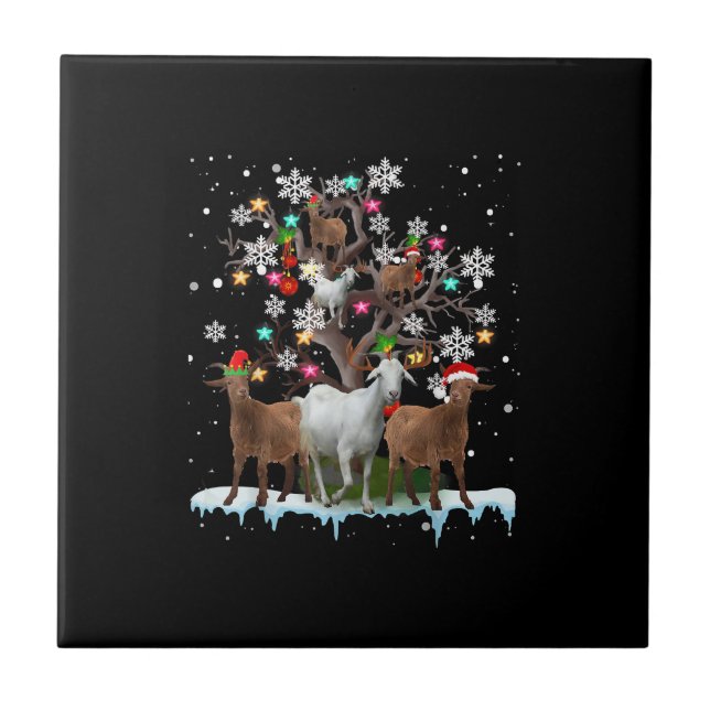 Julmål på Träd Santa Goat Älskare Kakelplatta (Framsidan)