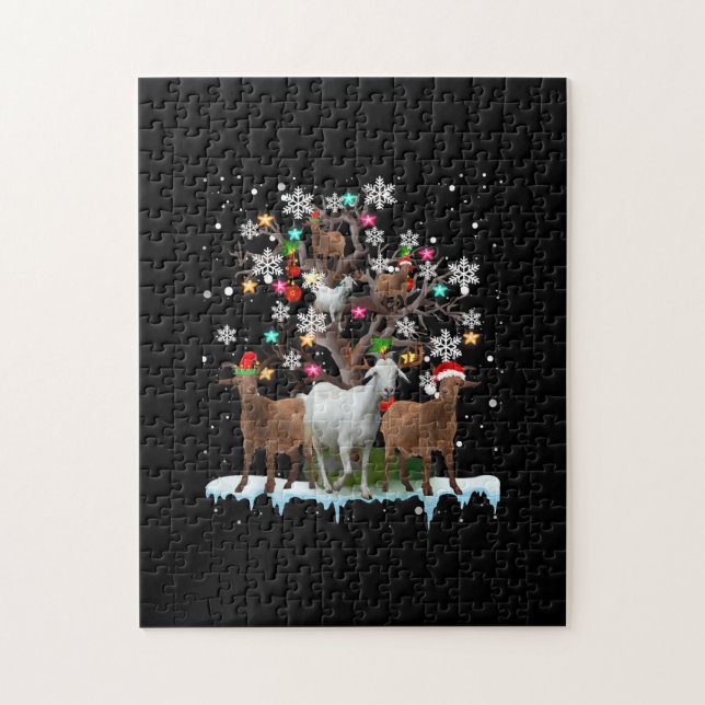 Julmål på Träd Santa Goat Älskare Pussel (Vertikal)