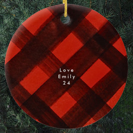 Julmålad Red Black Tartan Helgdag Play Julgransprydnad Keramik