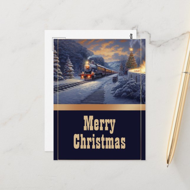 Julmålning i Vintagen Tåg Vykort (Fram/Back In Situ)