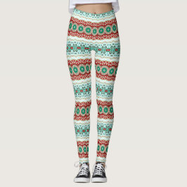 Julmandala i rött, grönt och frostigt blått leggings